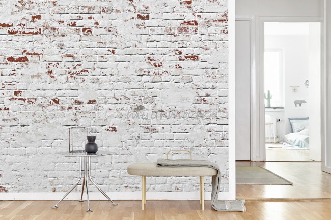 tafel advies Bel terug Vlies fotobehang Witte bakstenen muur | Muurmode.nl